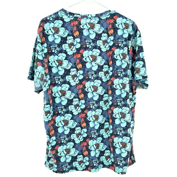 Hurley Size XL Short Sleeve Crew Neck T Shirt Blue Floral Print Tropical Tee Top - Picture 2 of 4